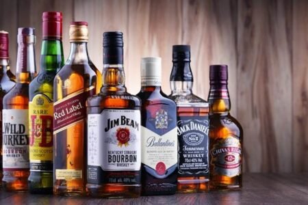 A collection of American and Irish whiskeys